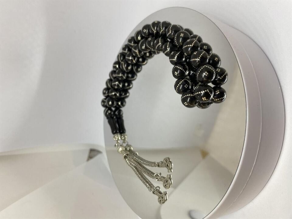 Tesbih TSBH0086BC Kararmaz Metal Püsküllü Prinç İşlemeli Küre Kesim Rus Oltu Tesbih