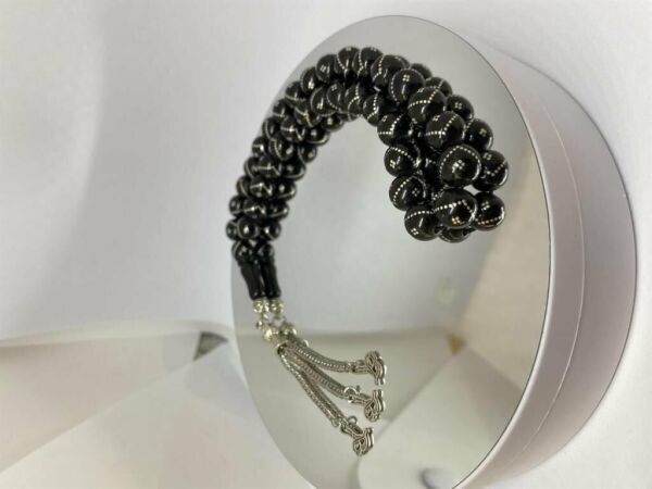 Tesbih TSBH0086BC Kararmaz Metal Püsküllü Prinç İşlemeli Küre Kesim Rus Oltu Tesbih