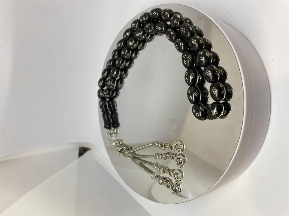 Tesbih TSBH0169HK Kararmaz Metal Püsküllü Pirinç Baklava İşlemeli Küre Kesim Rus Oltu Tesbih