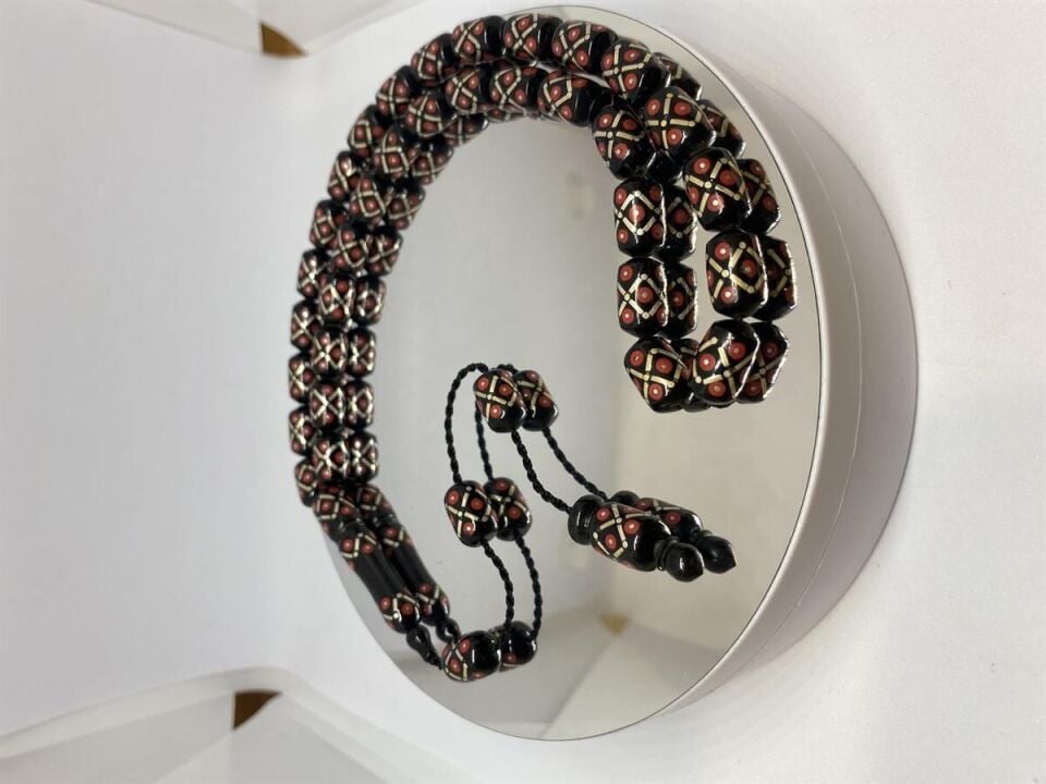 Tesbih TSBH0115BC 925 Ayar Gümüş Püsküllü Gümüş-Mercan İşlemeli Kapsül Kesim Usta El İşçilikli Erzurum Oltu Tesbih