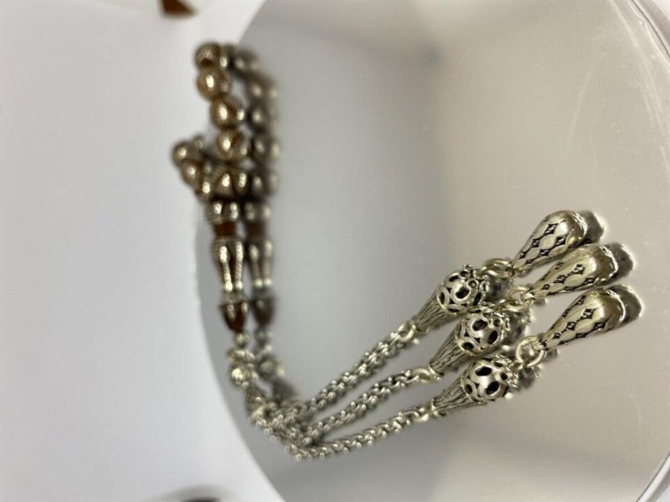 Tesbih TSBH0032AH 925 Ayar Gümüş Püsküllü Gümüş İmamesi Nakkaş İşlemeli  Küre Kesim Usta El İşçilikli Kuka Tesbih