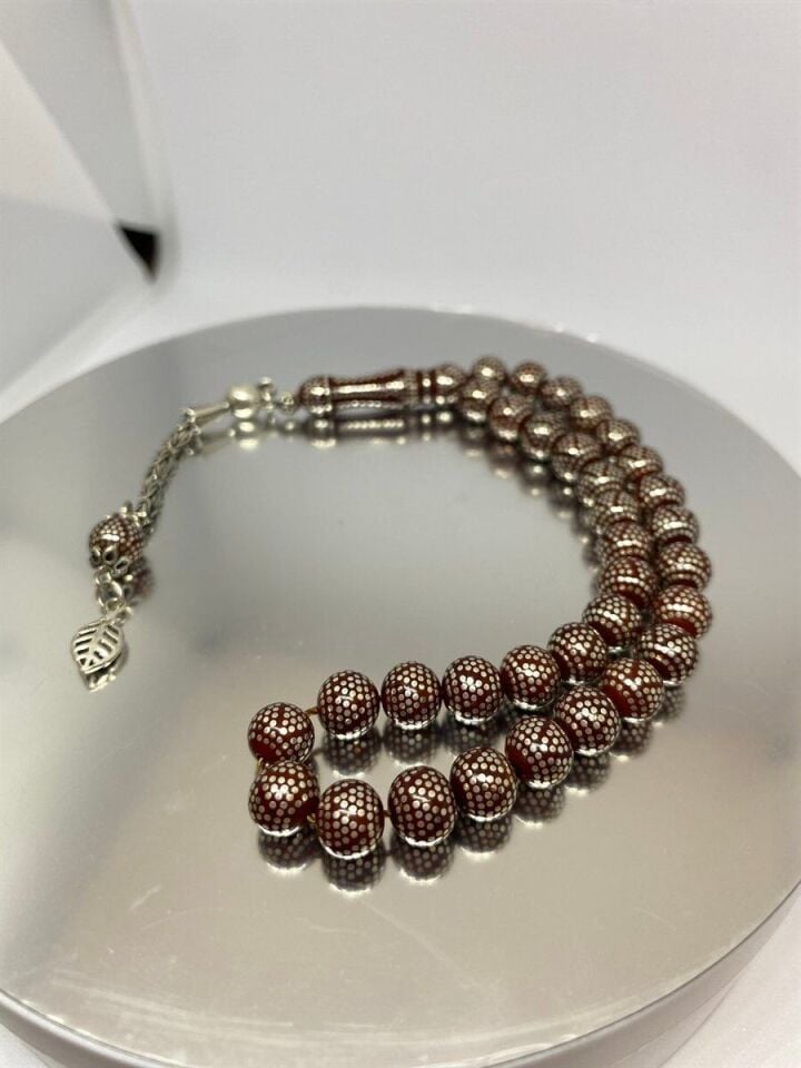 Tesbih TSBH0030AH 925 Ayar Gümüş Püsküllü Gümüş İşlemeli Küre Kesim Usta El İşçilikli Kuka Tesbih