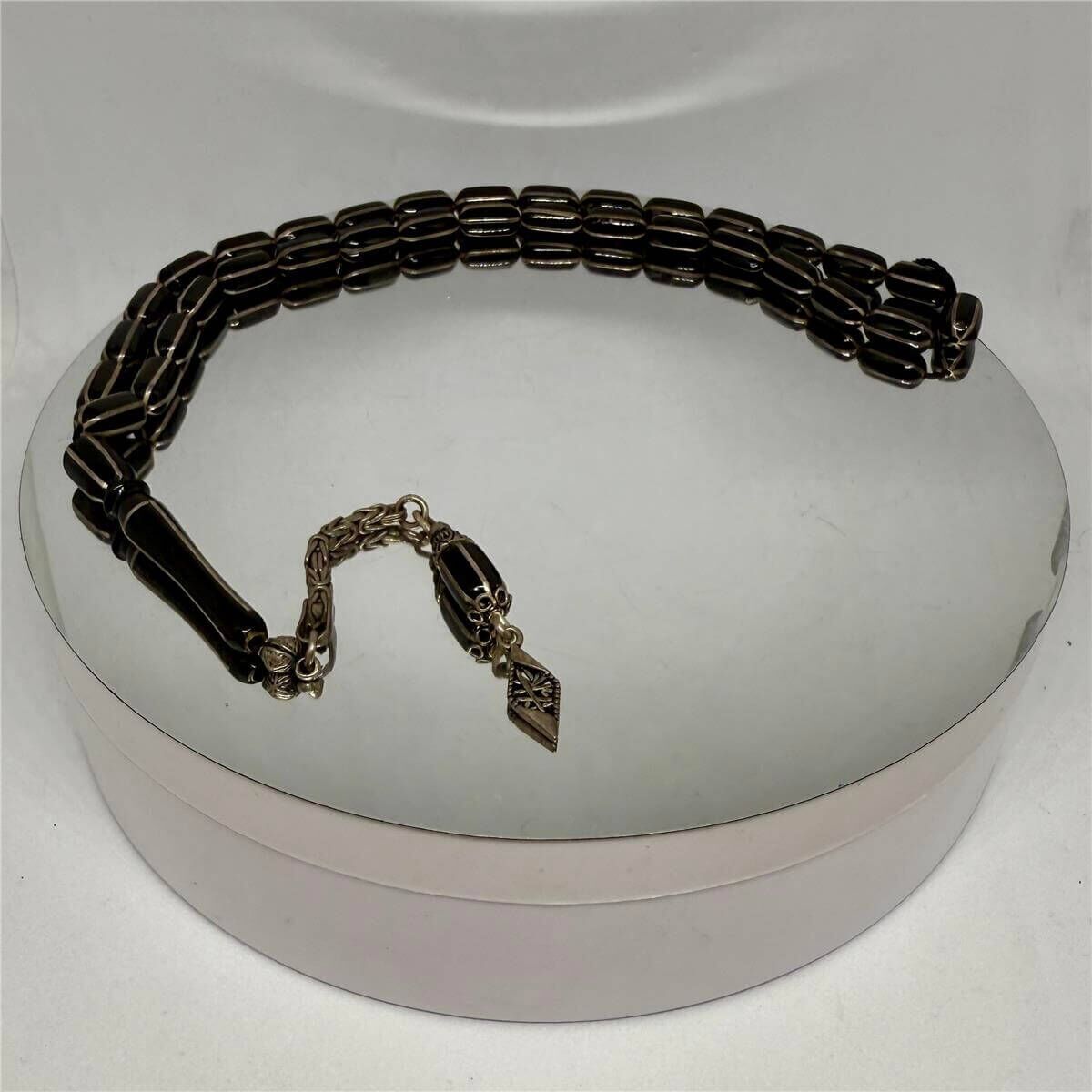 Tesbih TSBH0184HK 925 Ayar Gümüş Püsküllü Gümüş İşlemeli Karpuz Kesim Beyzi Kesim Erzurum Oltu Tesbih