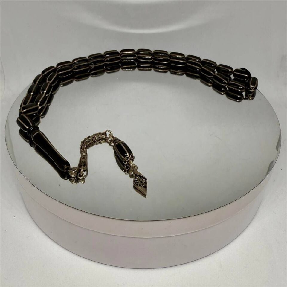 Tesbih TSBH0184HK 925 Ayar Gümüş Püsküllü Gümüş İşlemeli Karpuz Kesim Beyzi Kesim Erzurum Oltu Tesbih