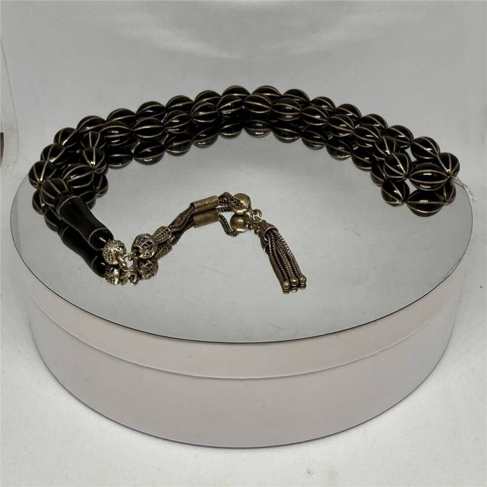 Tesbih TSBH0183HK 925 Ayar Gümüş Püsküllü Gümüş İşlemeli Karpuz Kesim Beyzi Kesim Erzurum Oltu Tesbih