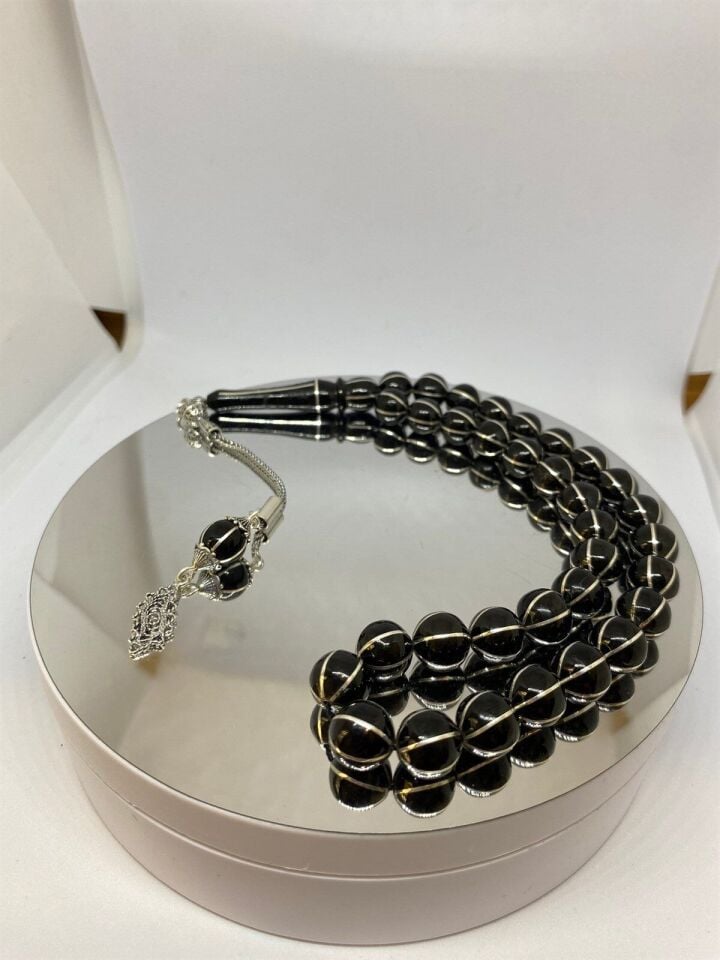 Tesbih TSBH0143HK 925 Ayar Gümüş Püsküllü Gümüş İşlemeli 6'Lı Karpuz Kesim Küre Kesim Usta El İşçilikli Erzurum Oltu Tesbih