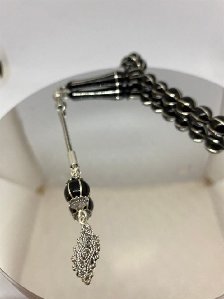 Tesbih TSBH0143HK 925 Ayar Gümüş Püsküllü Gümüş İşlemeli 6'Lı Karpuz Kesim Küre Kesim Usta El İşçilikli Erzurum Oltu Tesbih