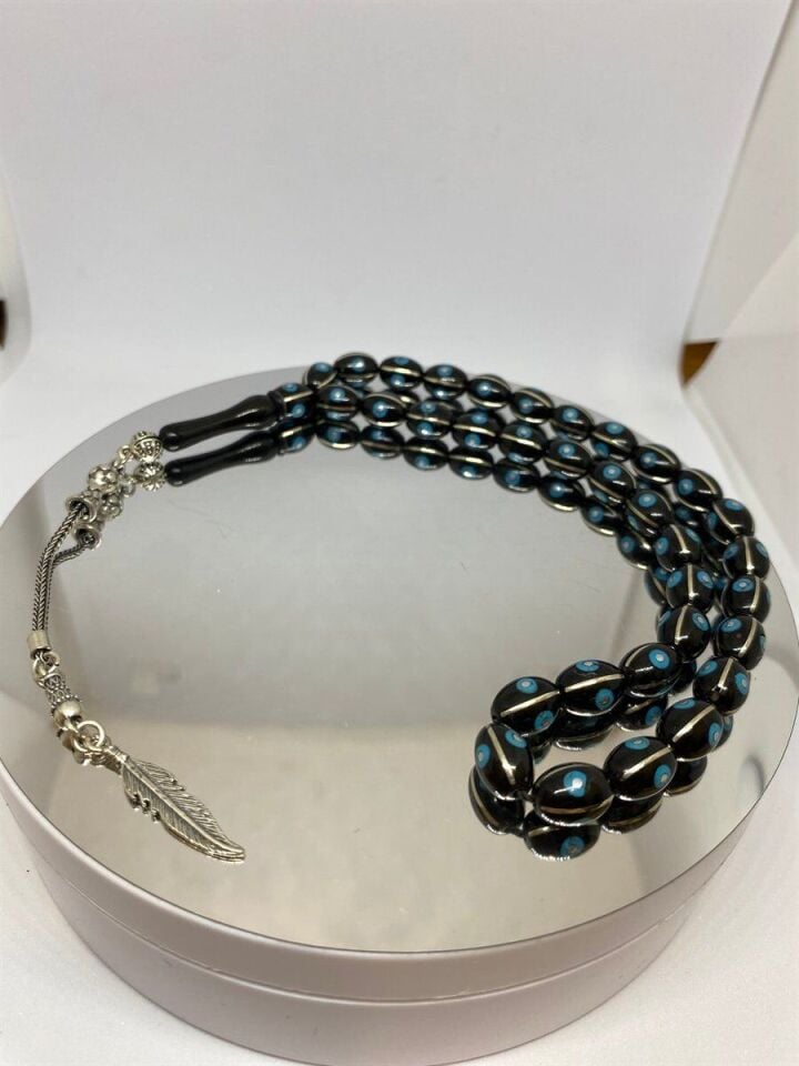 Tesbih TSBH0148HK 925 Ayar Gümüş Püsküllü Gümüş-Firuze İşlemeli Beyzi Kesim Usta El İşçilikli Erzurum Oltu Tesbih