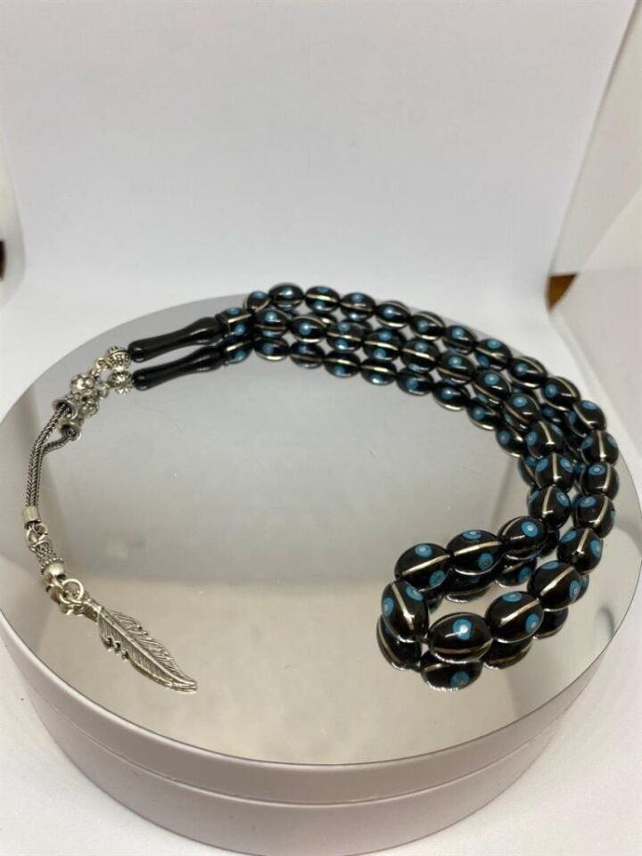 Tesbih TSBH0148HK 925 Ayar Gümüş Püsküllü Gümüş-Firuze İşlemeli Beyzi Kesim Usta El İşçilikli Erzurum Oltu Tesbih