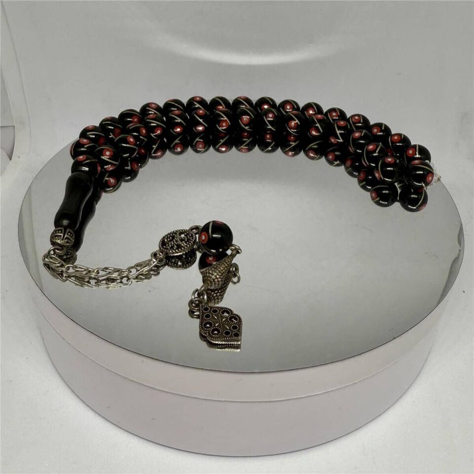 Tesbih TSBH0202HK Kararmaz Metal Püsküllü Pirinç-Mercan İşlemeli Küre Kesim Rus Oltu Tesbih