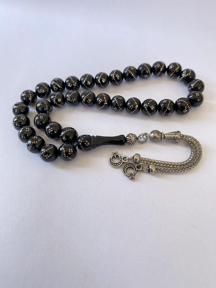 Tesbih TSBH0209HK Kararmaz Metal Püsküllü Pirinç İşlemeli Küre Kesim Rus Oltu Tesbih