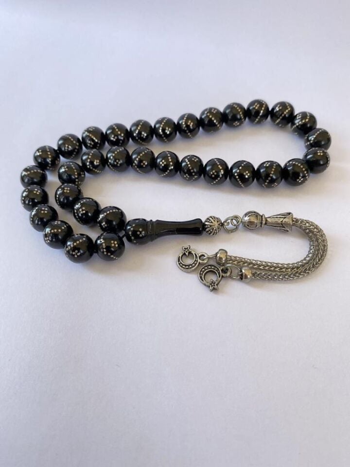 Tesbih TSBH0209HK Kararmaz Metal Püsküllü Pirinç İşlemeli Küre Kesim Rus Oltu Tesbih