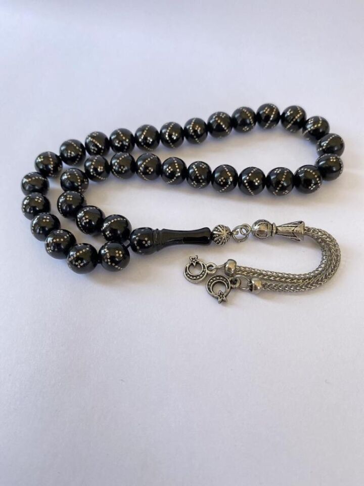 Tesbih TSBH0209HK Kararmaz Metal Püsküllü Pirinç İşlemeli Küre Kesim Rus Oltu Tesbih