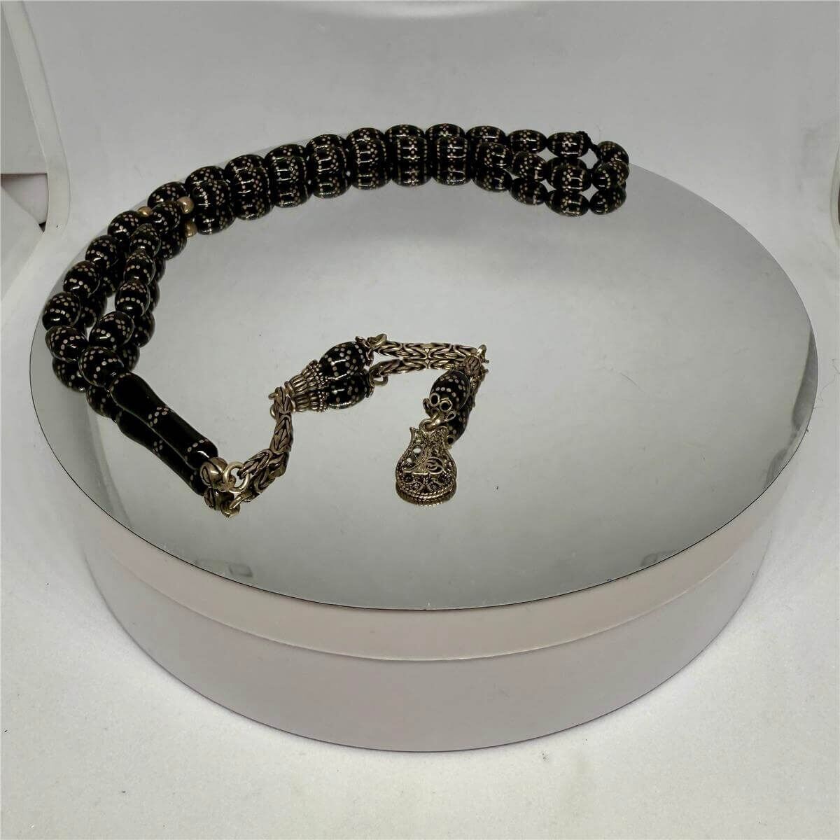 Tesbih TSBH0188HK 925 Ayar Gümüş Püsküllü Gümüş İşlemeli Beyzi Kesim Erzurum Oltu Tesbih