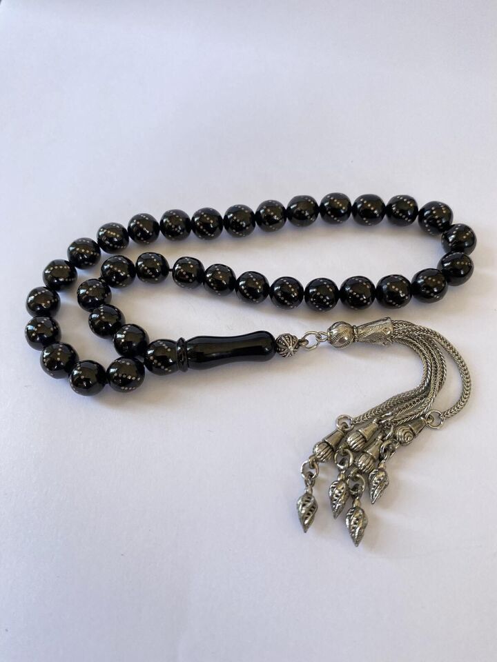 Tesbih TSBH0185HK 925 Ayar Gümüş Püsküllü Gümüş İşlemeli Karpuz Kapsül Beyzi Kesim Erzurum Oltu Tesbih