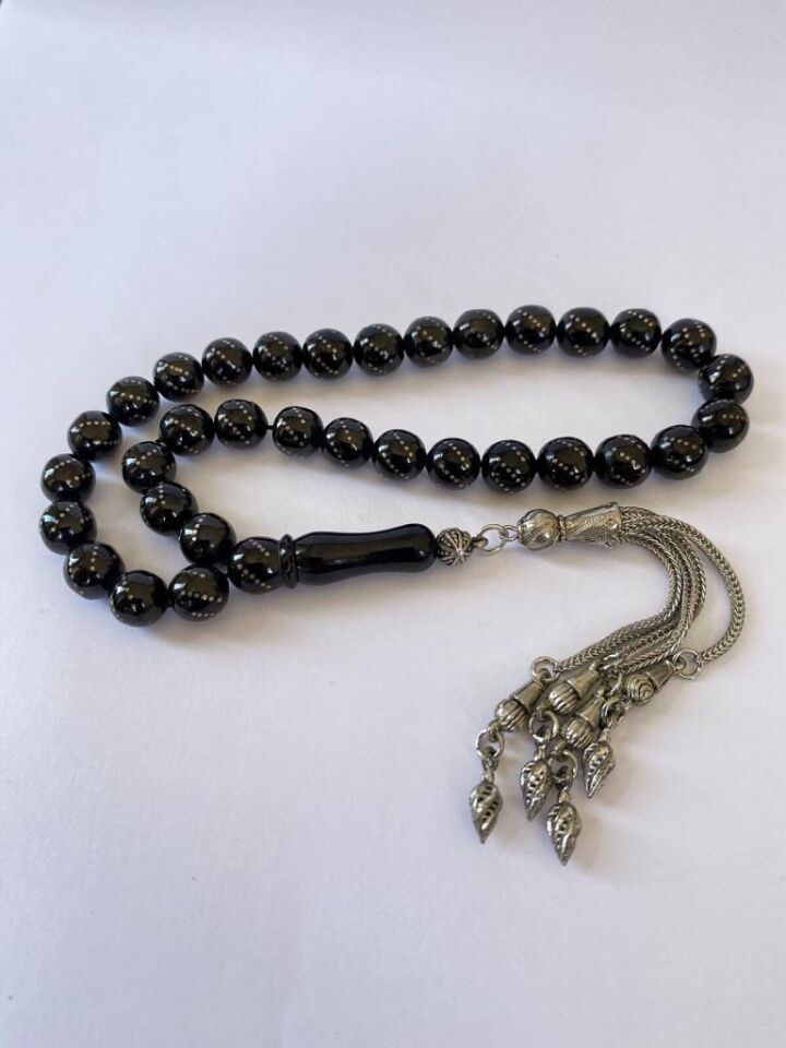 Tesbih TSBH0185HK 925 Ayar Gümüş Püsküllü Gümüş İşlemeli Karpuz Kapsül Beyzi Kesim Erzurum Oltu Tesbih