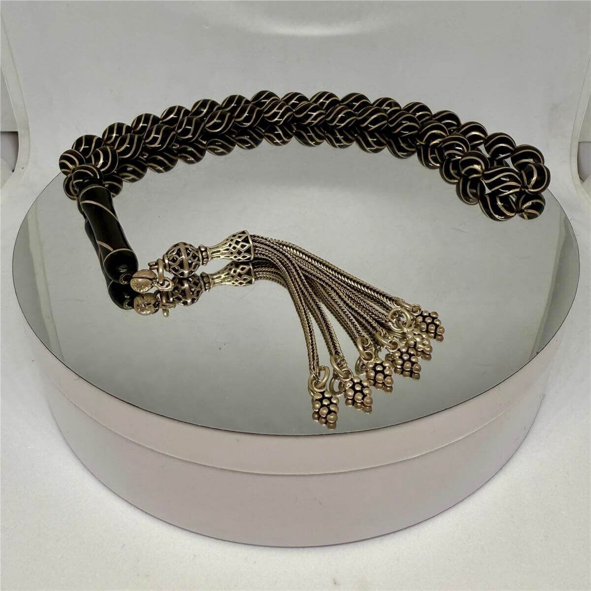 Tesbih TSBH0047AH 925 Ayar Gümüş Püsküllü Gümüş İşlemeli Çeşmi Bülbül Beyzi Kesim Usta El İşçilikli Erzurum Oltu Tesbih