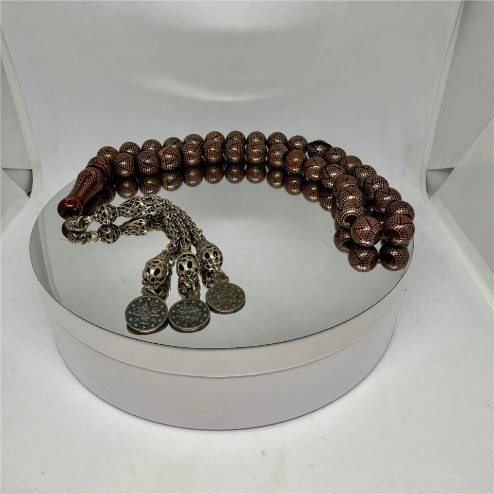 Tesbih TSBH0078AH 925 Ayar Gümüş Püsküllü Gümüş İşlemeli Küre Kesim Usta El İşçilikli Kuka Tesbih