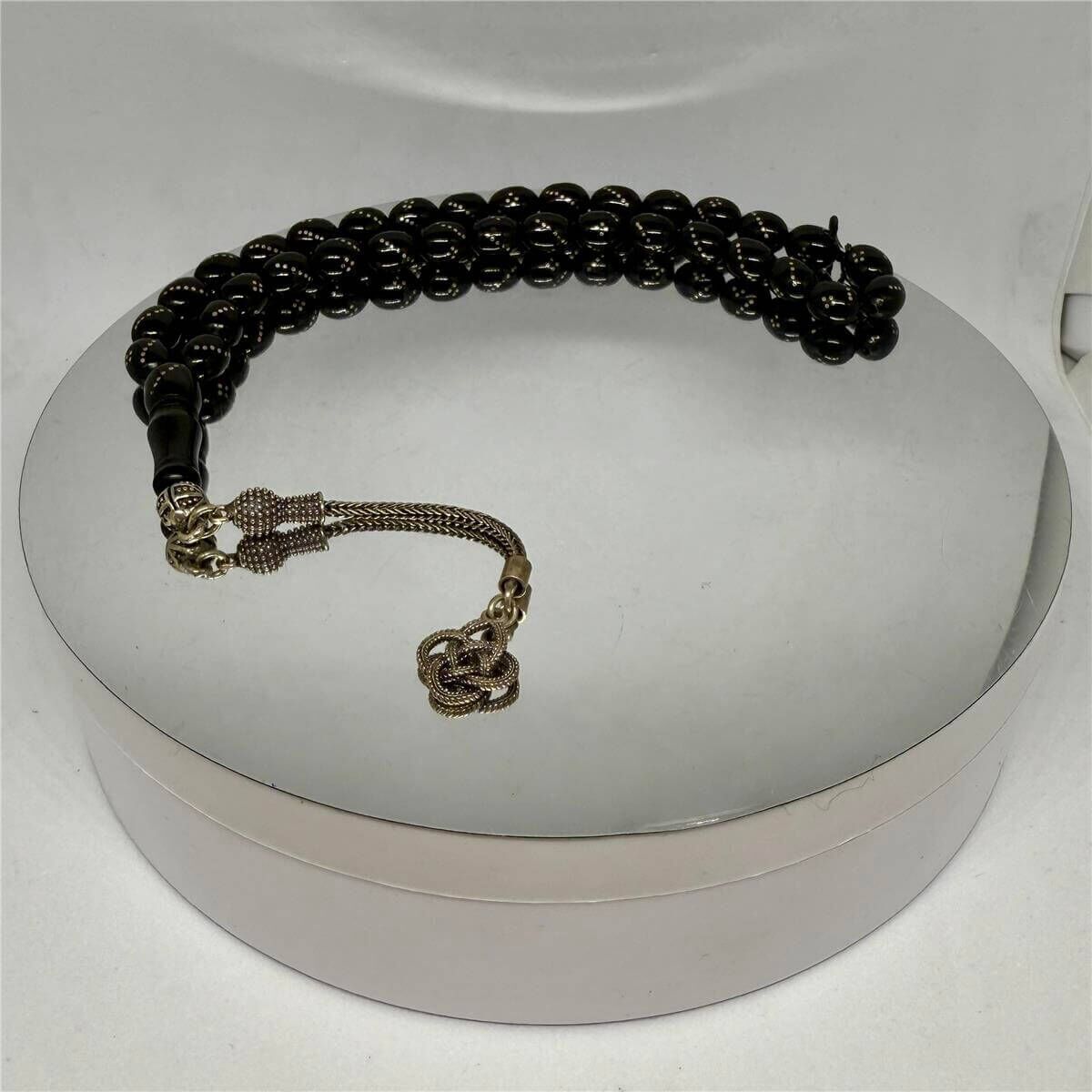 Tesbih TSBH0263BC 925 Ayar Gümüş Püsküllü Gümüş İşlemeli Beyzi Kesim Erzurum Oltu Taşı Tesbih