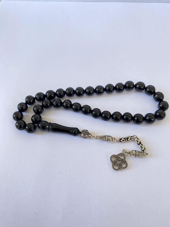 Tesbih TSBH0275HK 925 Ayar Gümüş Püsküllü Küre Kesim Erzurum Oltu Taşı Tesbih