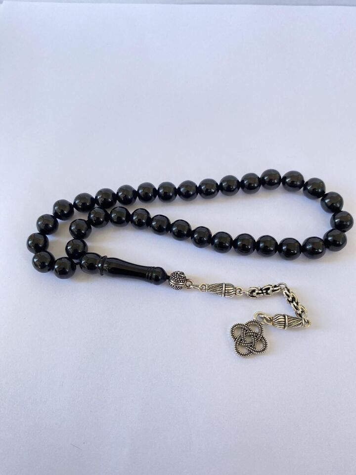 Tesbih TSBH0275HK 925 Ayar Gümüş Püsküllü Küre Kesim Erzurum Oltu Taşı Tesbih